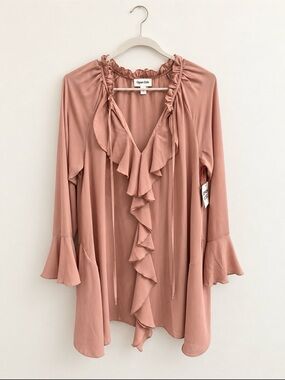 Open Edit Blush Pink Ruffle Long-Sleeve Dress